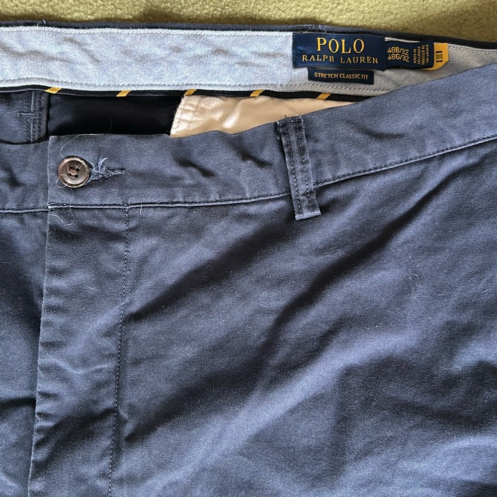 Flat front Navy chinos by Polo